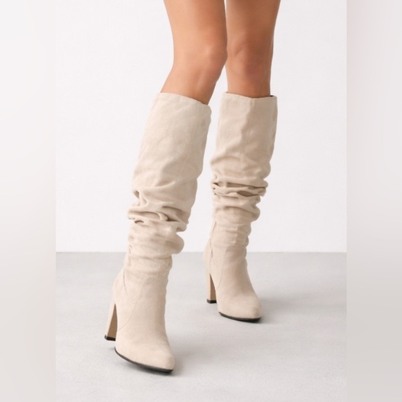 💫🍂Beige Suede High Heel Slouch Boots – Chic Pointed Toe Zip Up Fall Style.🍂💫 - Picture 3 of 7